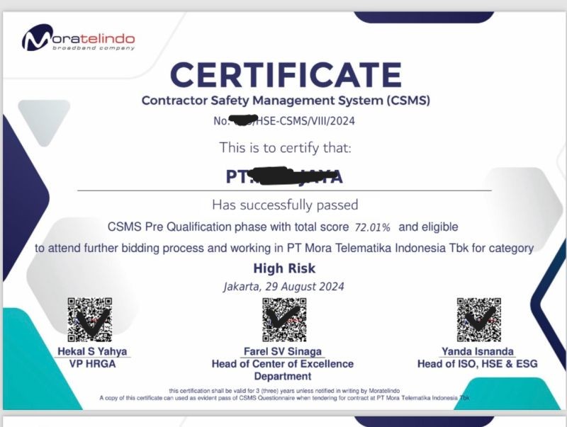 Contoh sertifikat CSMS — Moratelindo