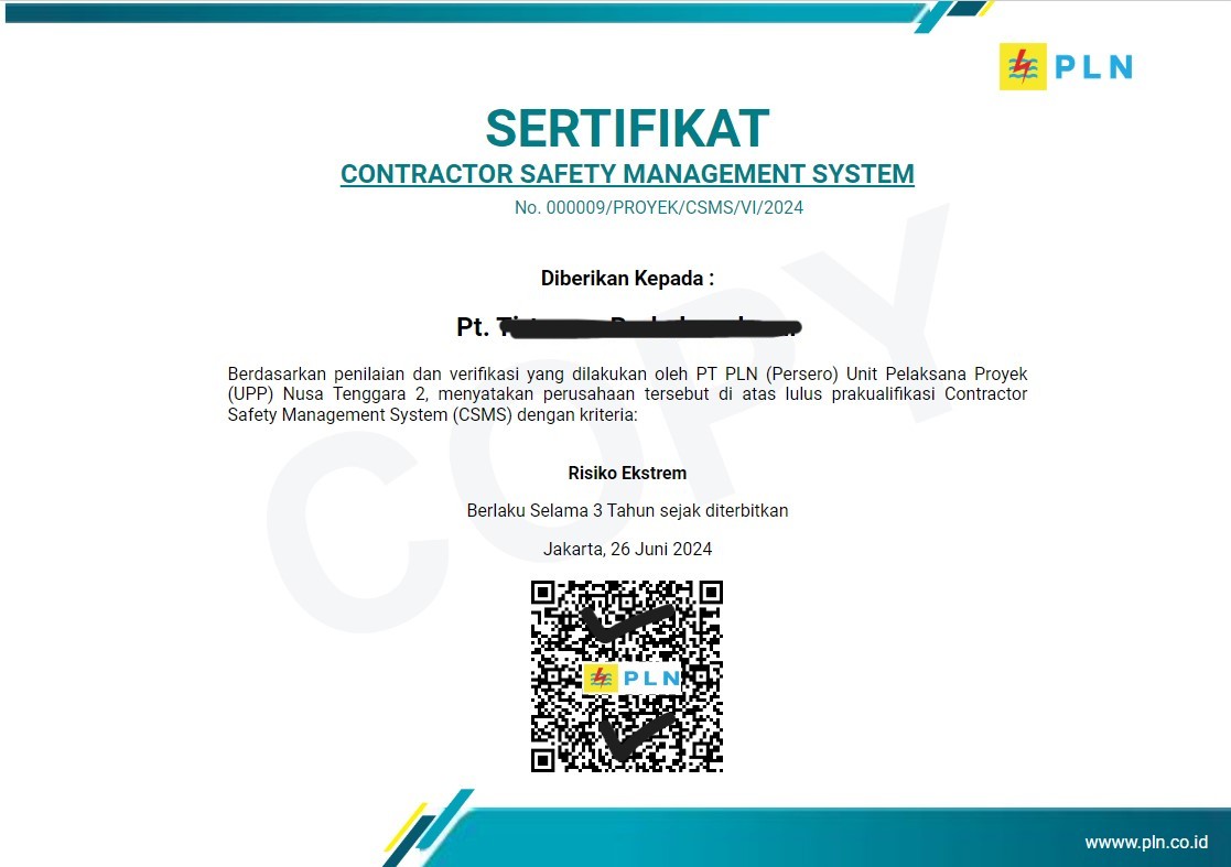 Contoh sertifikat CSMS — Pln