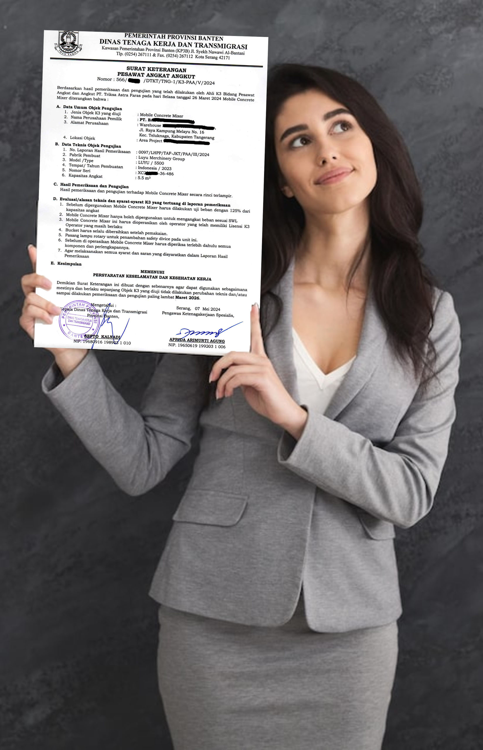 Ilustrasi dokumen perizinan dan administrasi Surat Ijin Alat (SIA) Telehandler